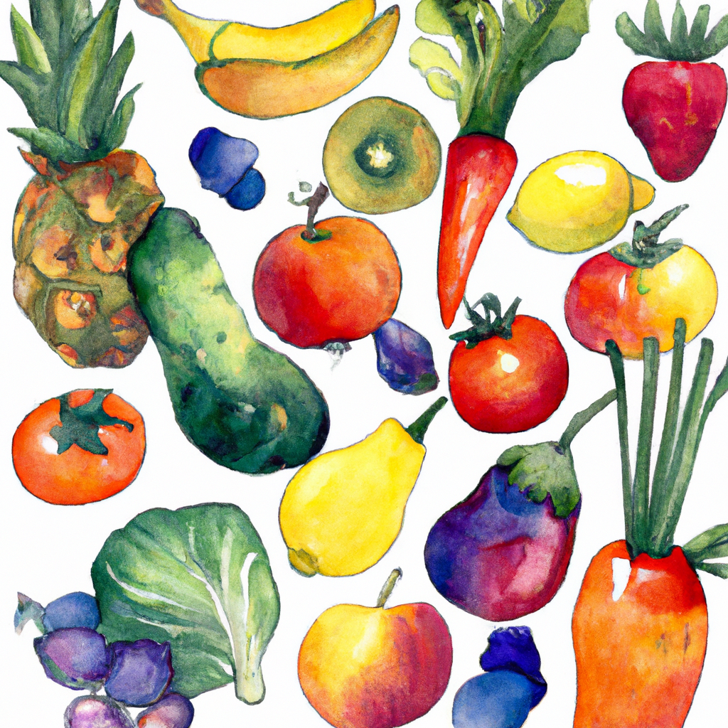 Brightly colored fruits and veggies.